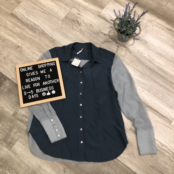 Free People Tops - NEW Free People | Blue silk Button down shirt  XS